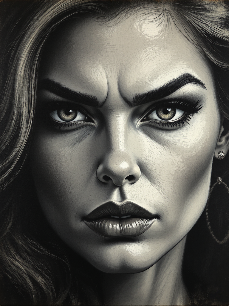 Close-up painted portrait of