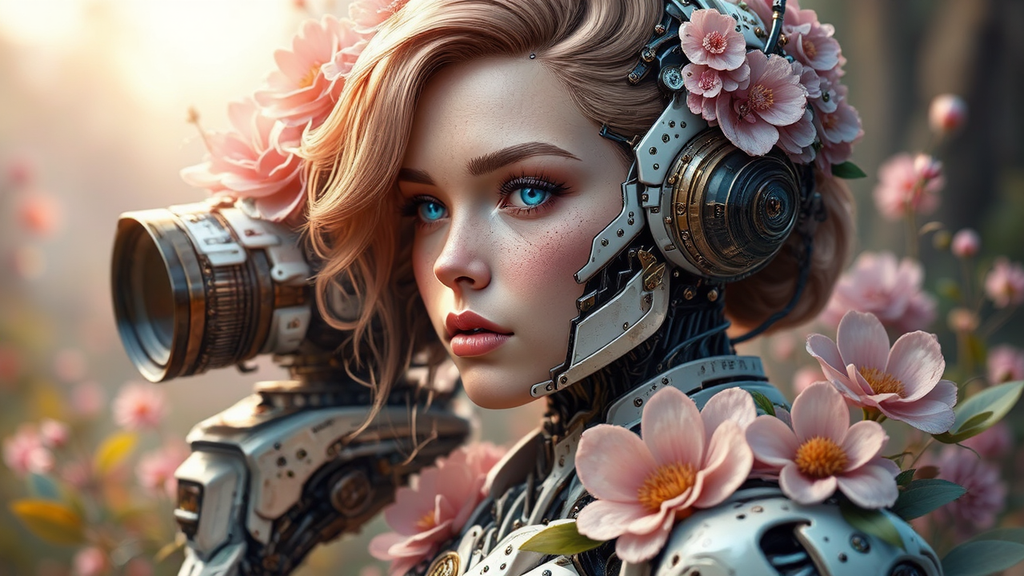 Steampunk robot with floral