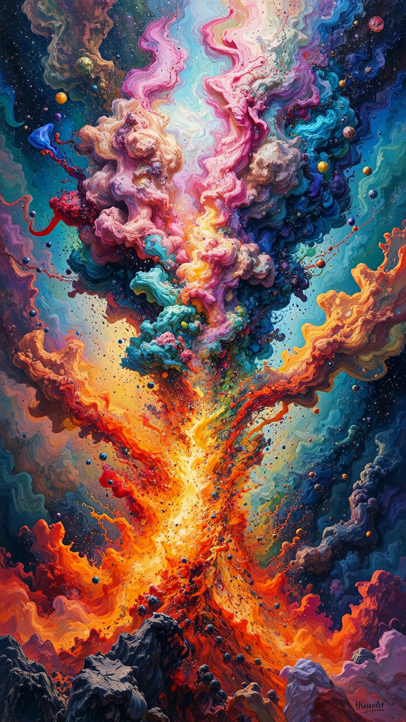Multicolor nebula explosion drawing.