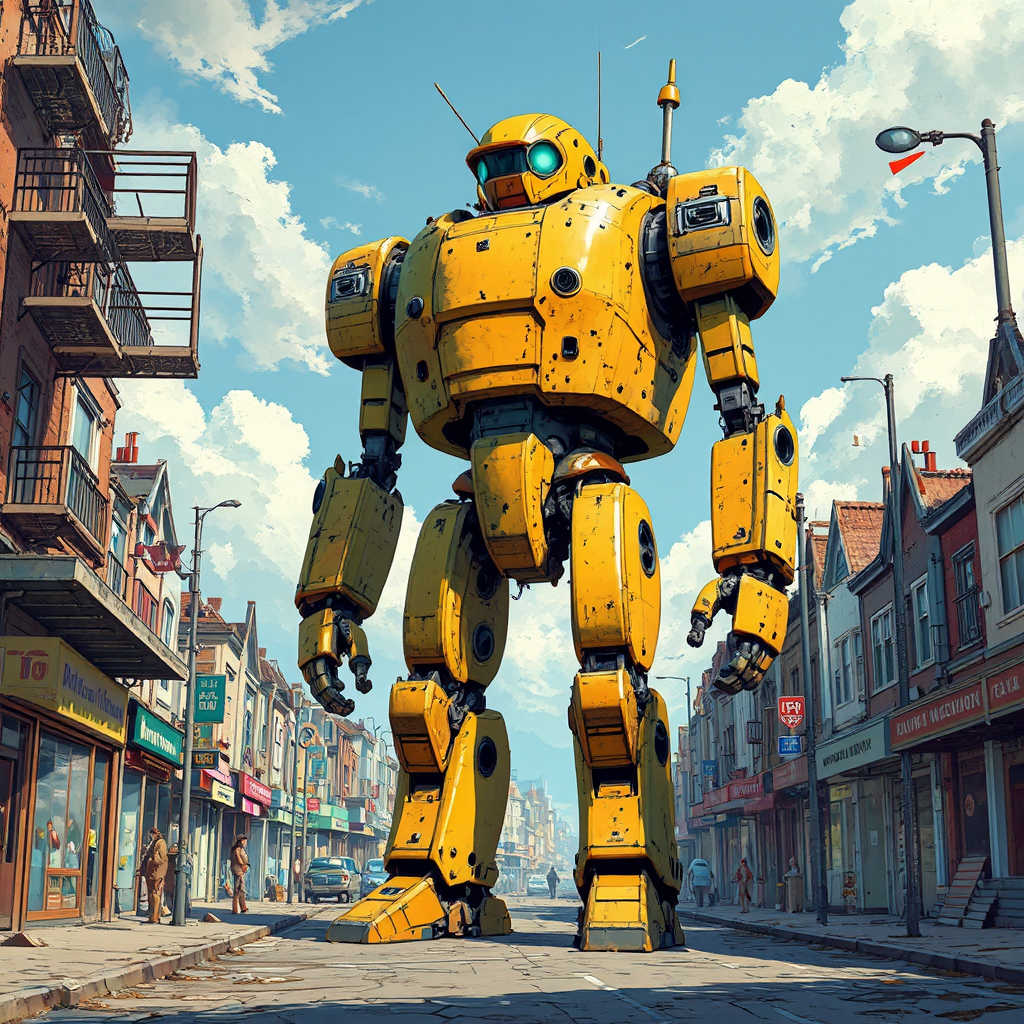 Giant robot in seaside