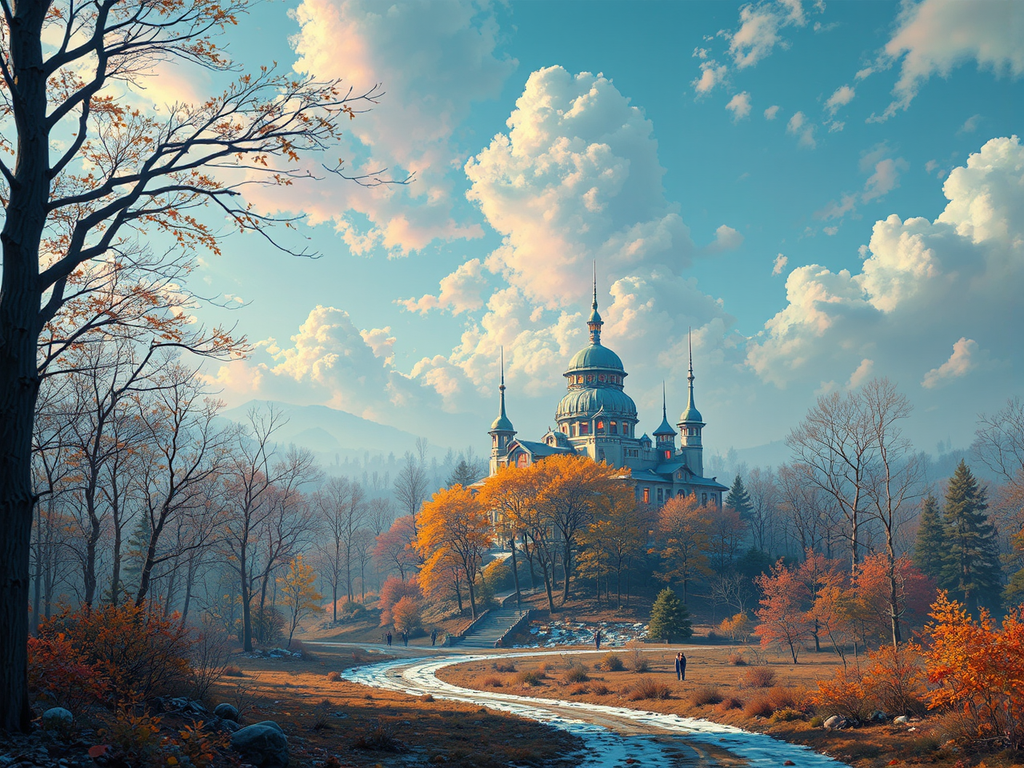 Autumn landscape of abandoned