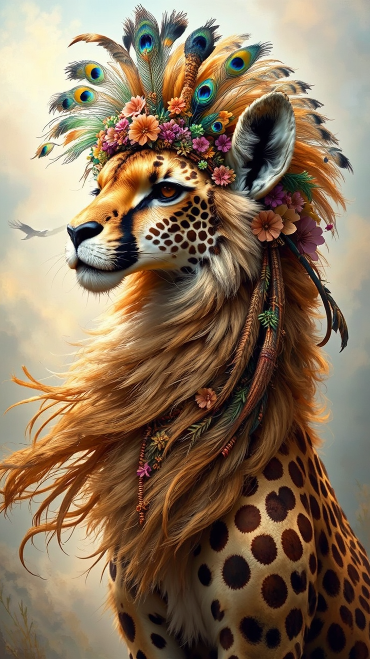 Hybrid creature with headdress