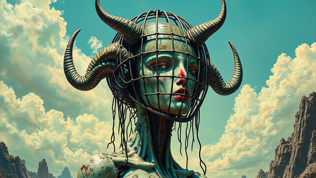 Alien horned figure in