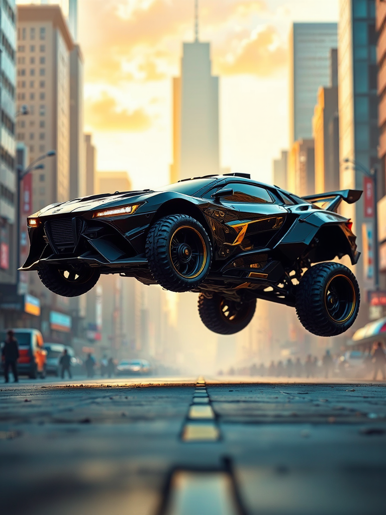 Futuristic car with gold