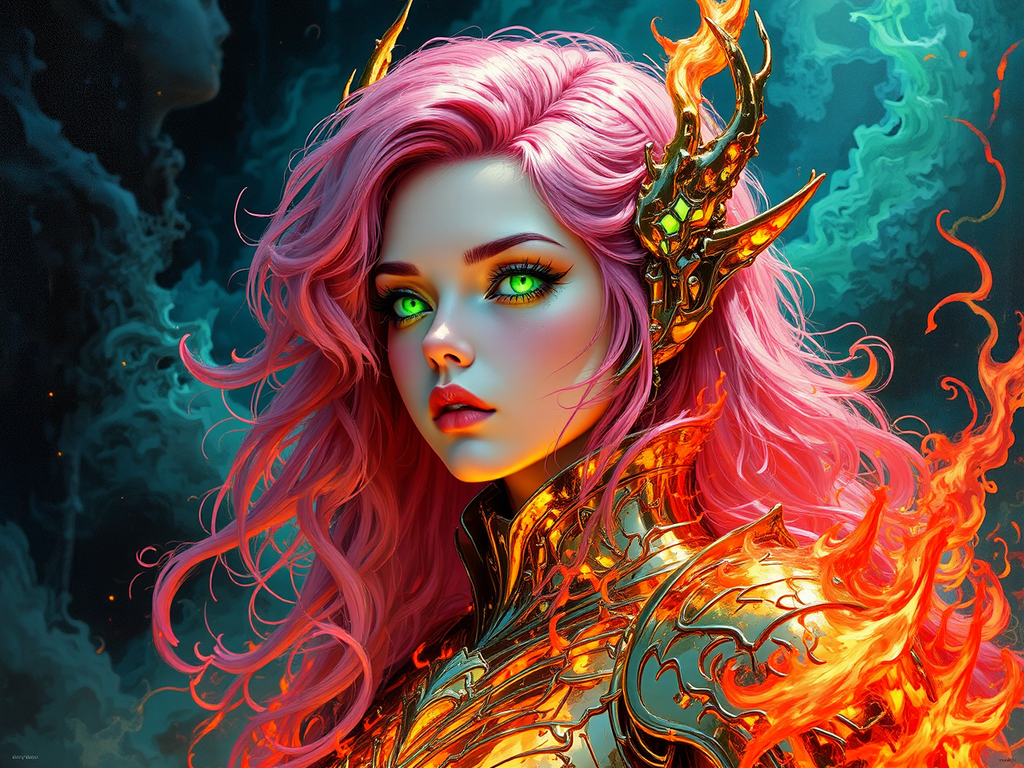 Woman in flame armor.