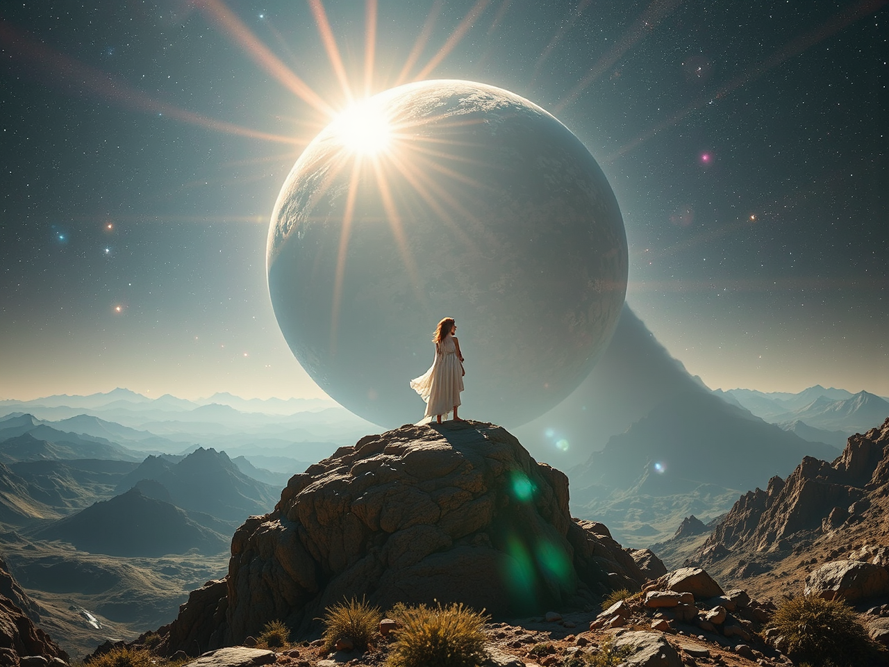 Woman watches galaxies collide