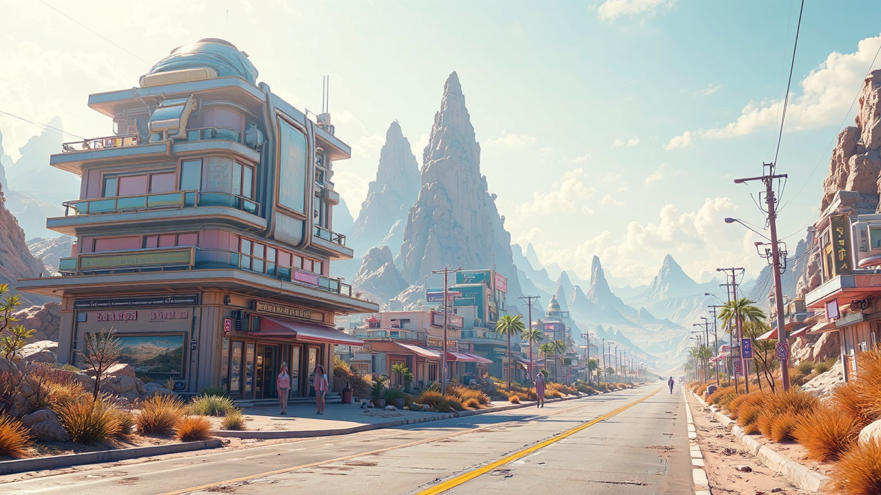 Hyper-realistic sci-fi landscape scene.