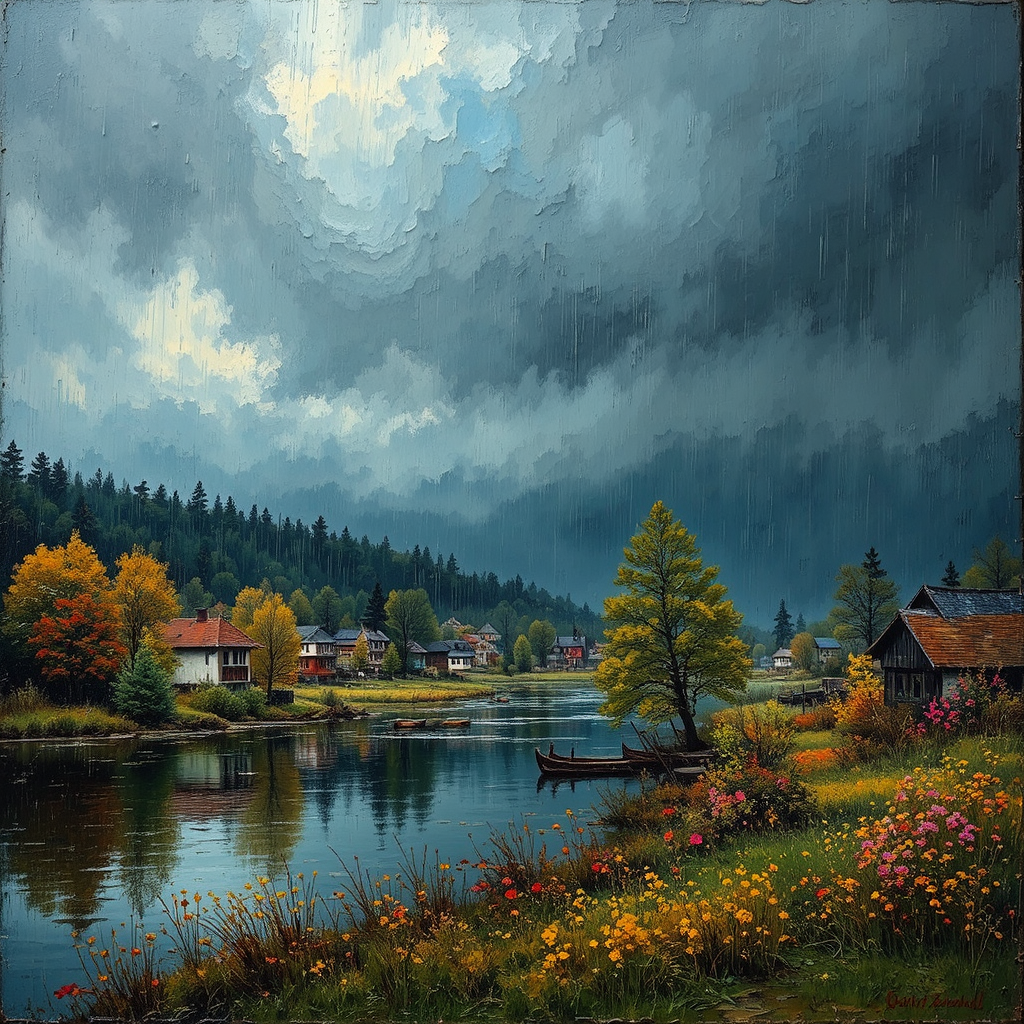 Dark rainy sky over