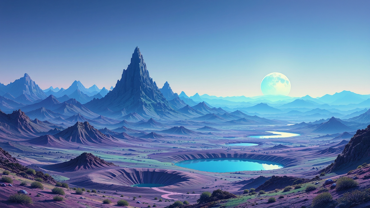 Alien terrain with Saturn's