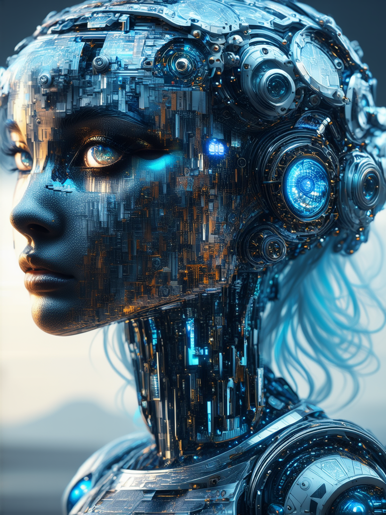 Female robot in intricate