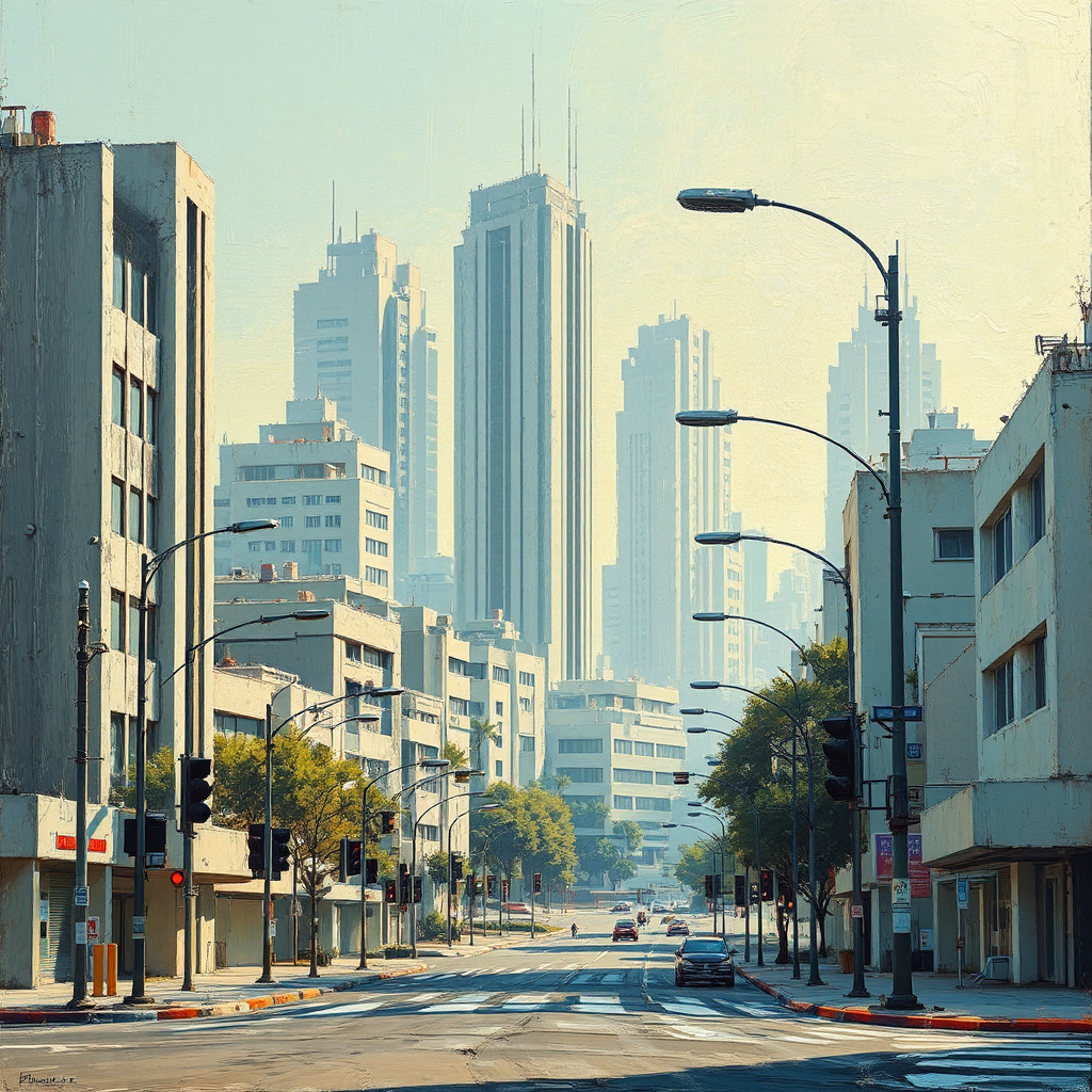 Futuristic suburban scene with
