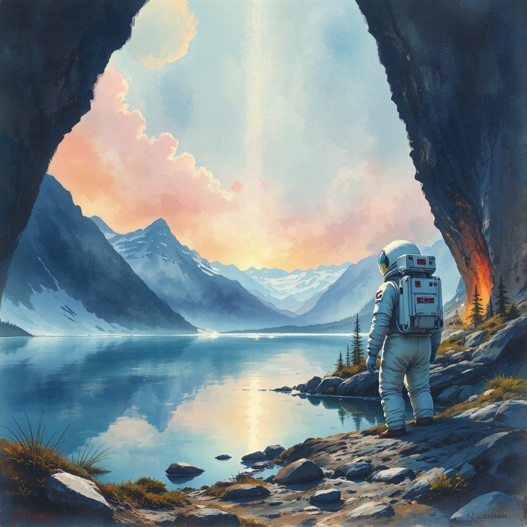 Astronauts approach a calm