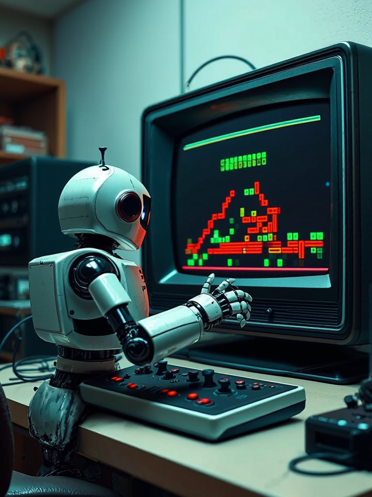 Robot plays retro video