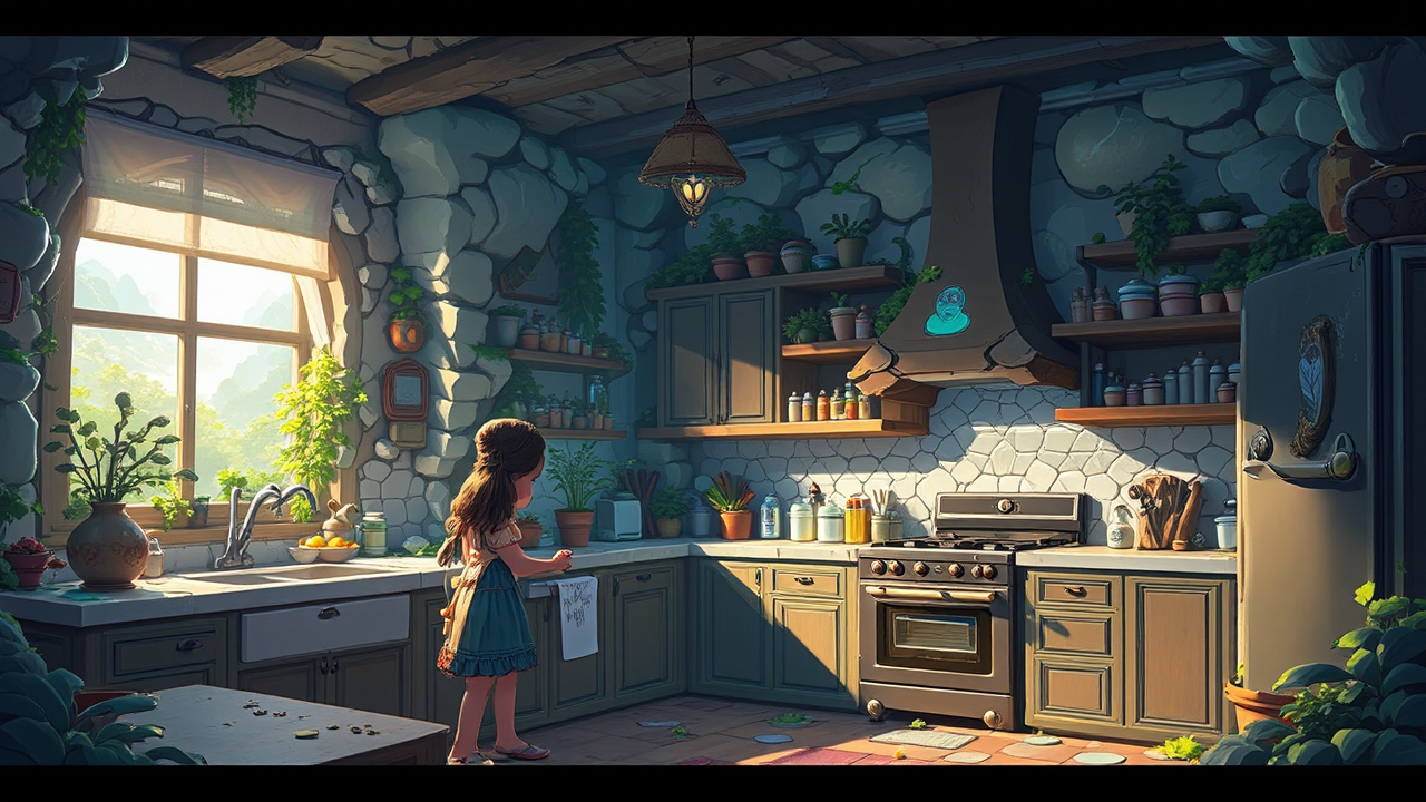 A fantasy kitchen environment