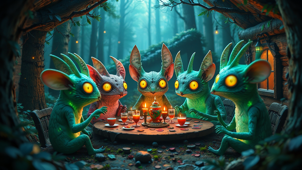 Glowing creatures at a