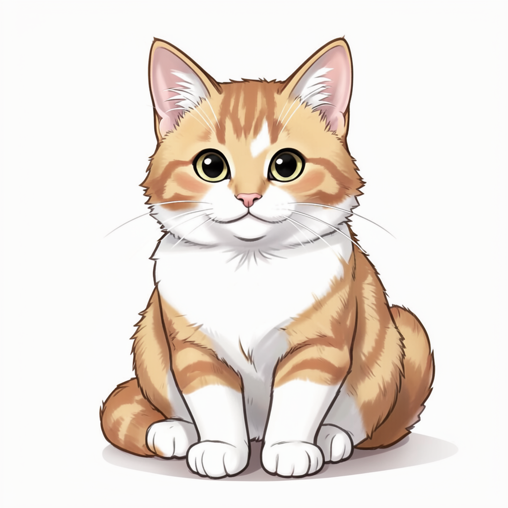 Fluffy orange cat with soft fur, sitting on a wooden windowsill, sunlight dappling its face. Warm...