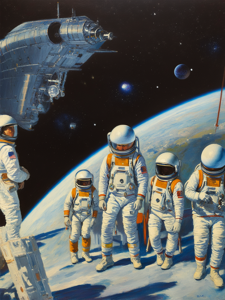 Men in spacesuits standing