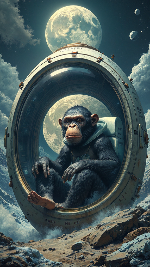 Ape in lunar spacecraft
