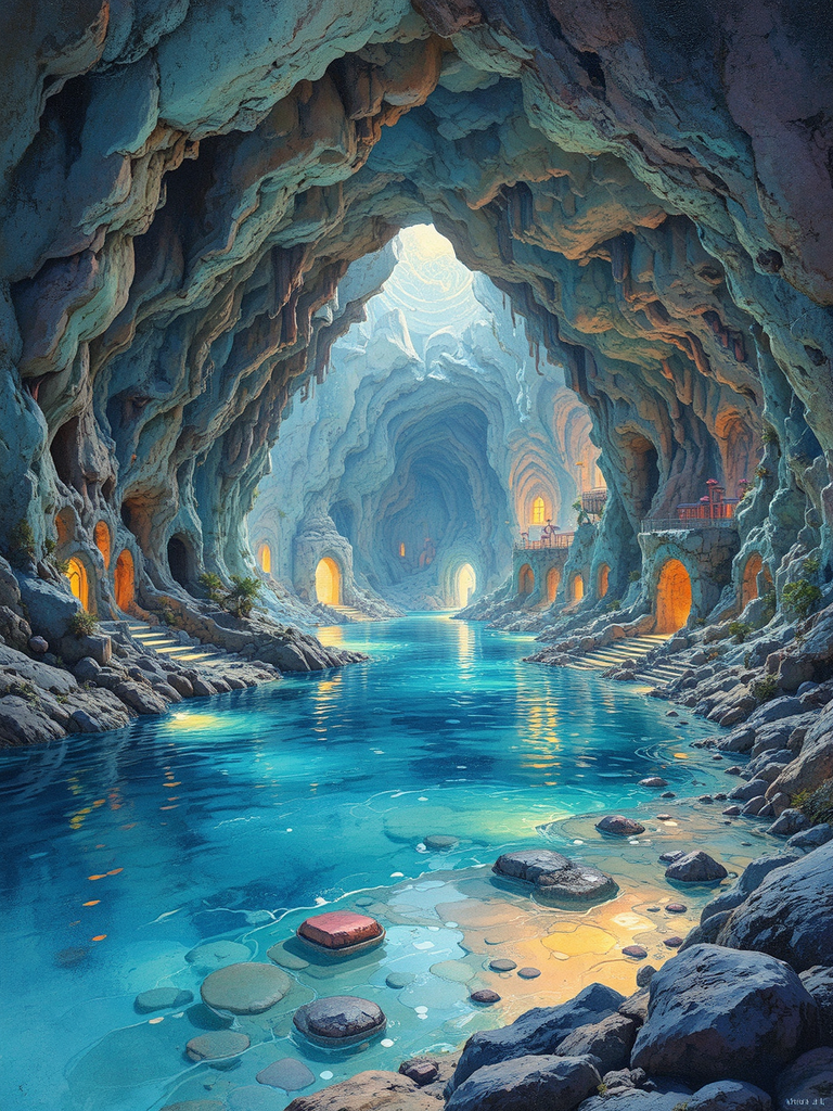Underground city with brightly