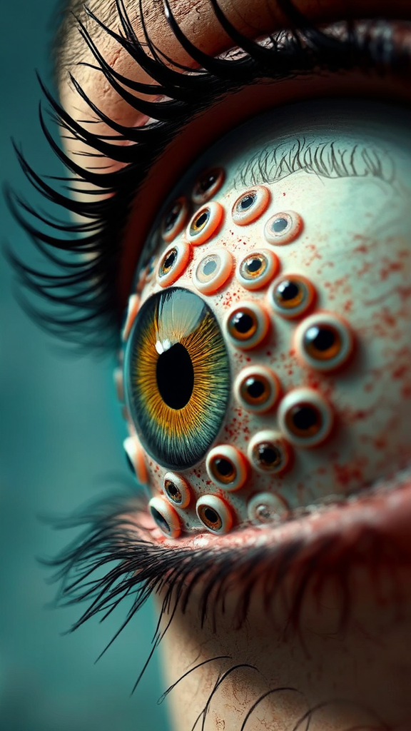 Eyeball with multiple pupils.