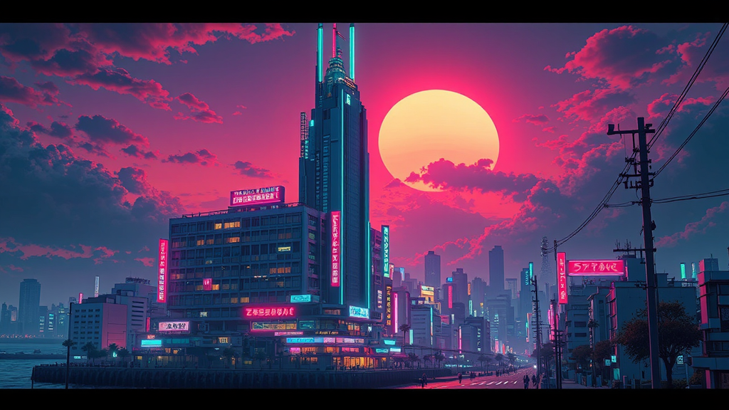 Cityscape with neon lights