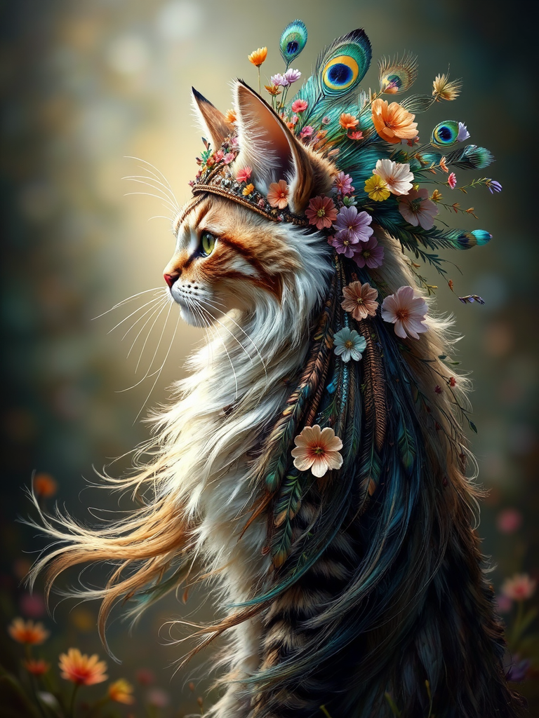 Cat with tribal headdress