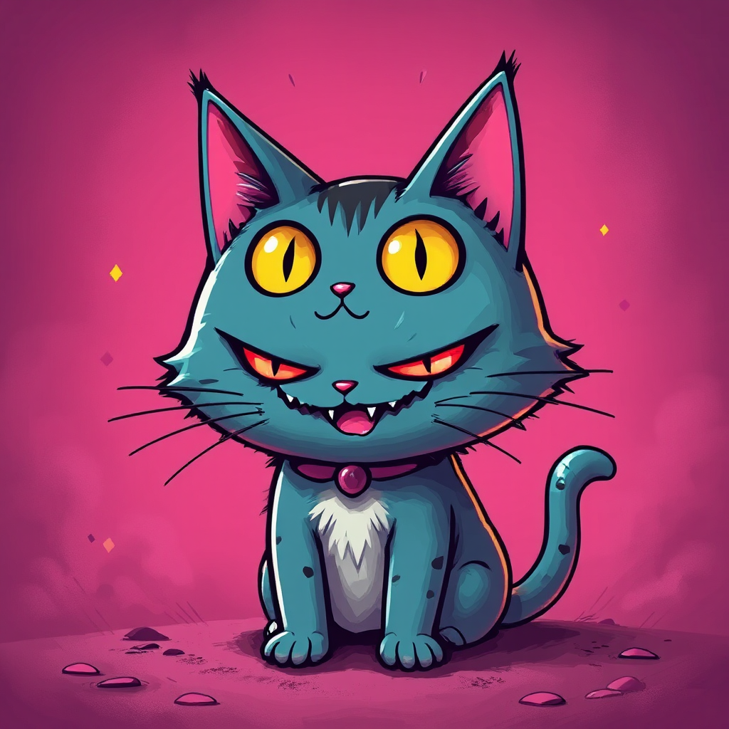 Mischievous cartoon cat in