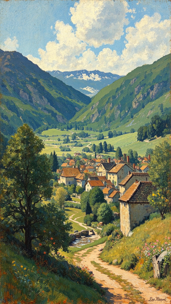 Landscape with village in