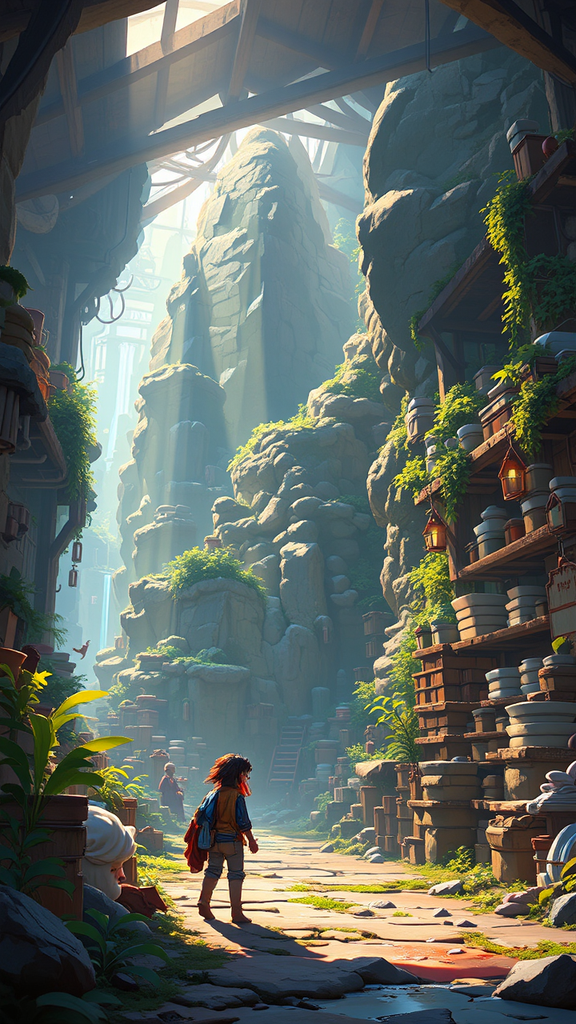 Fantasy warehouse environment with