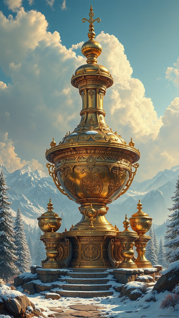 Golden samovars in a
