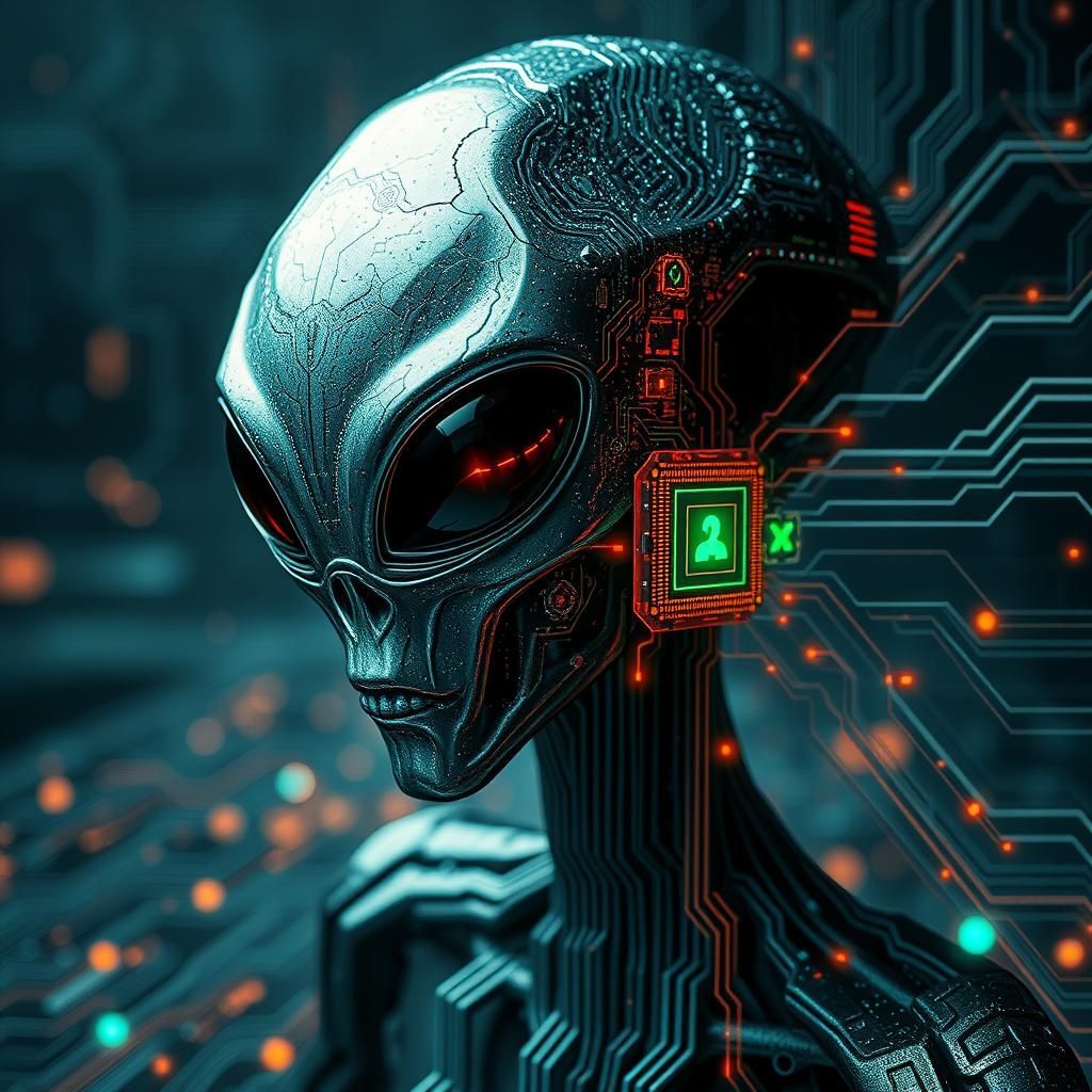 Alien mind control chip, abstract, hdr