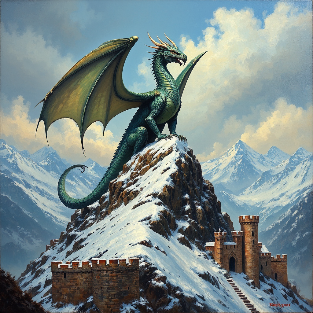 European dragon perched on