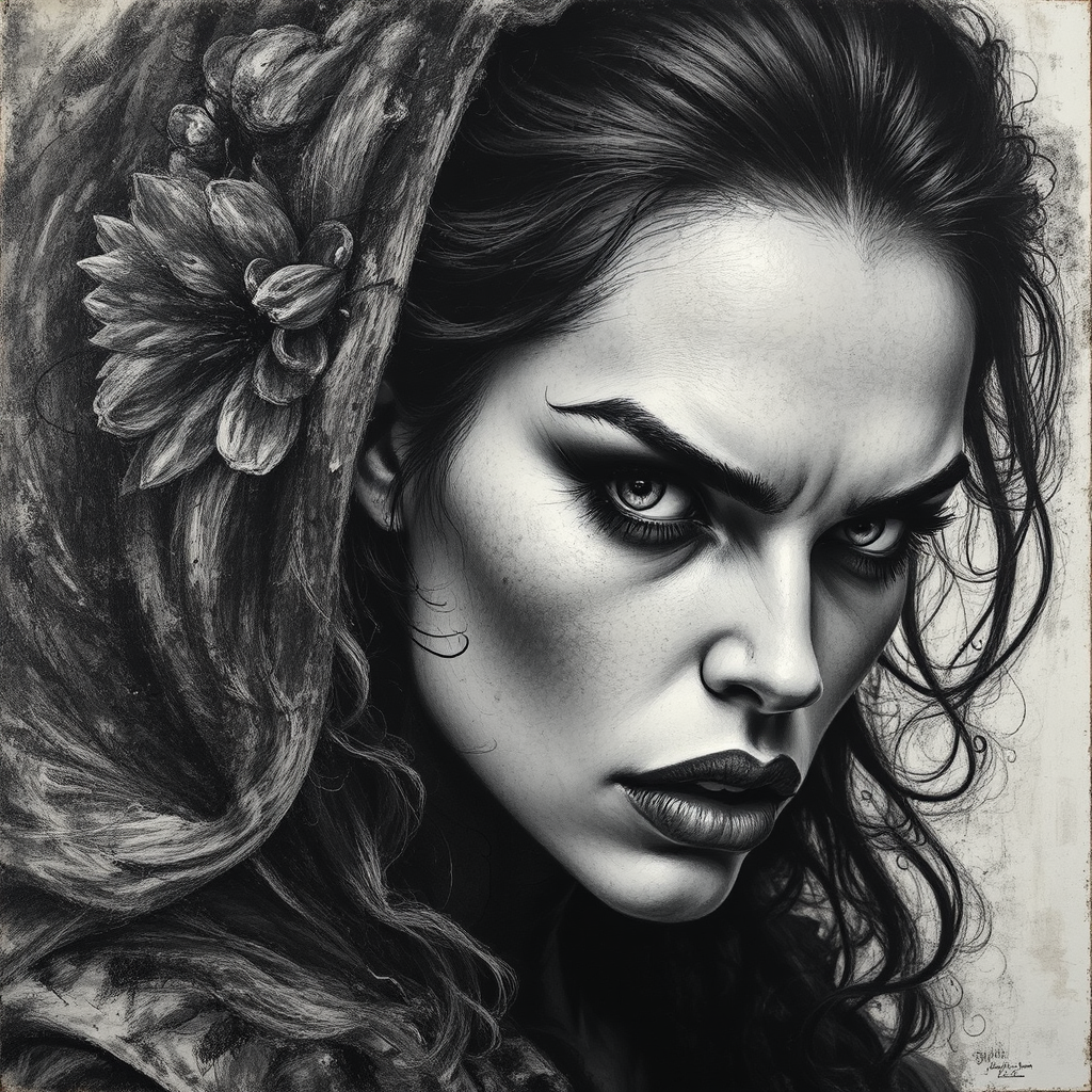 Close-up painted portrait of