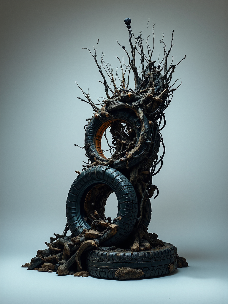 Mixed media abstract sculpture.