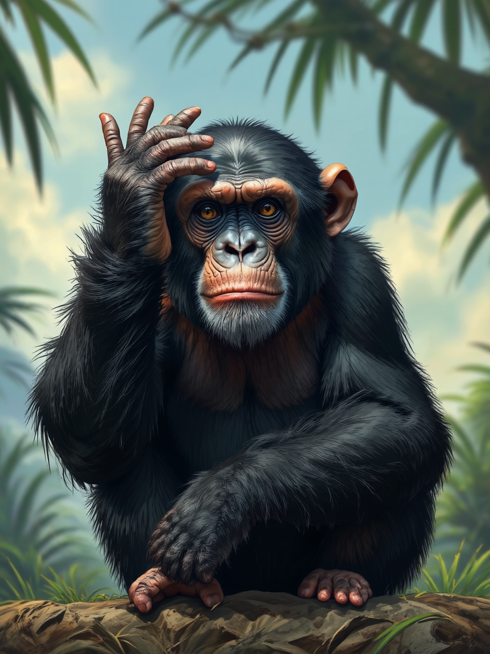 A chimpanzee displays a
