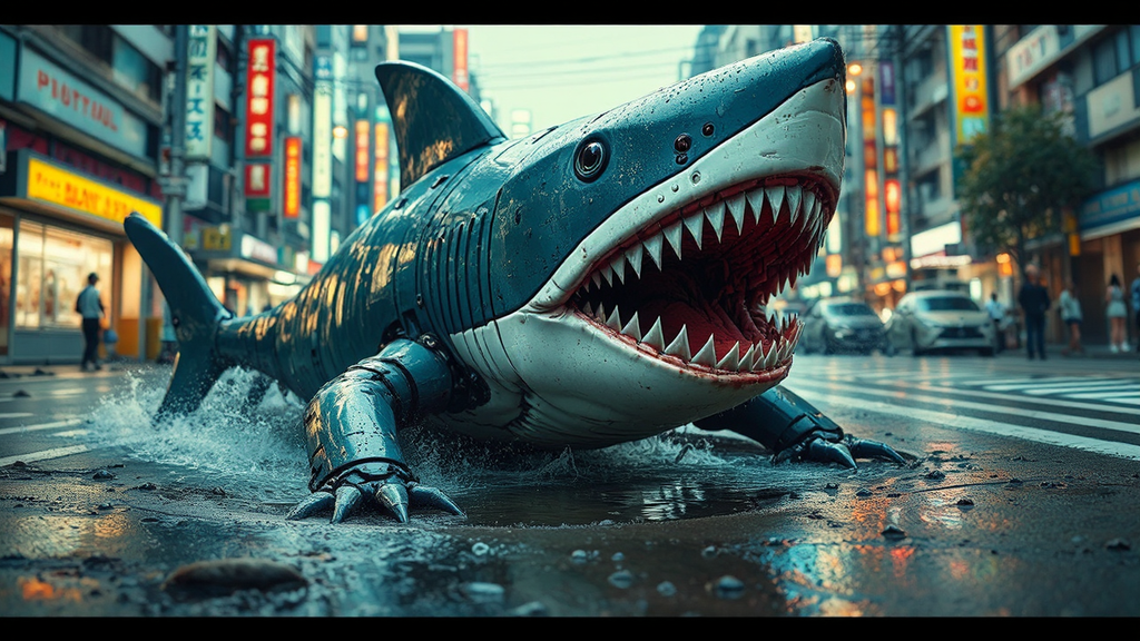 Shark robot emerging from