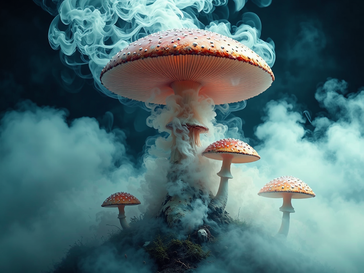 Mushrooms emitting smoke like