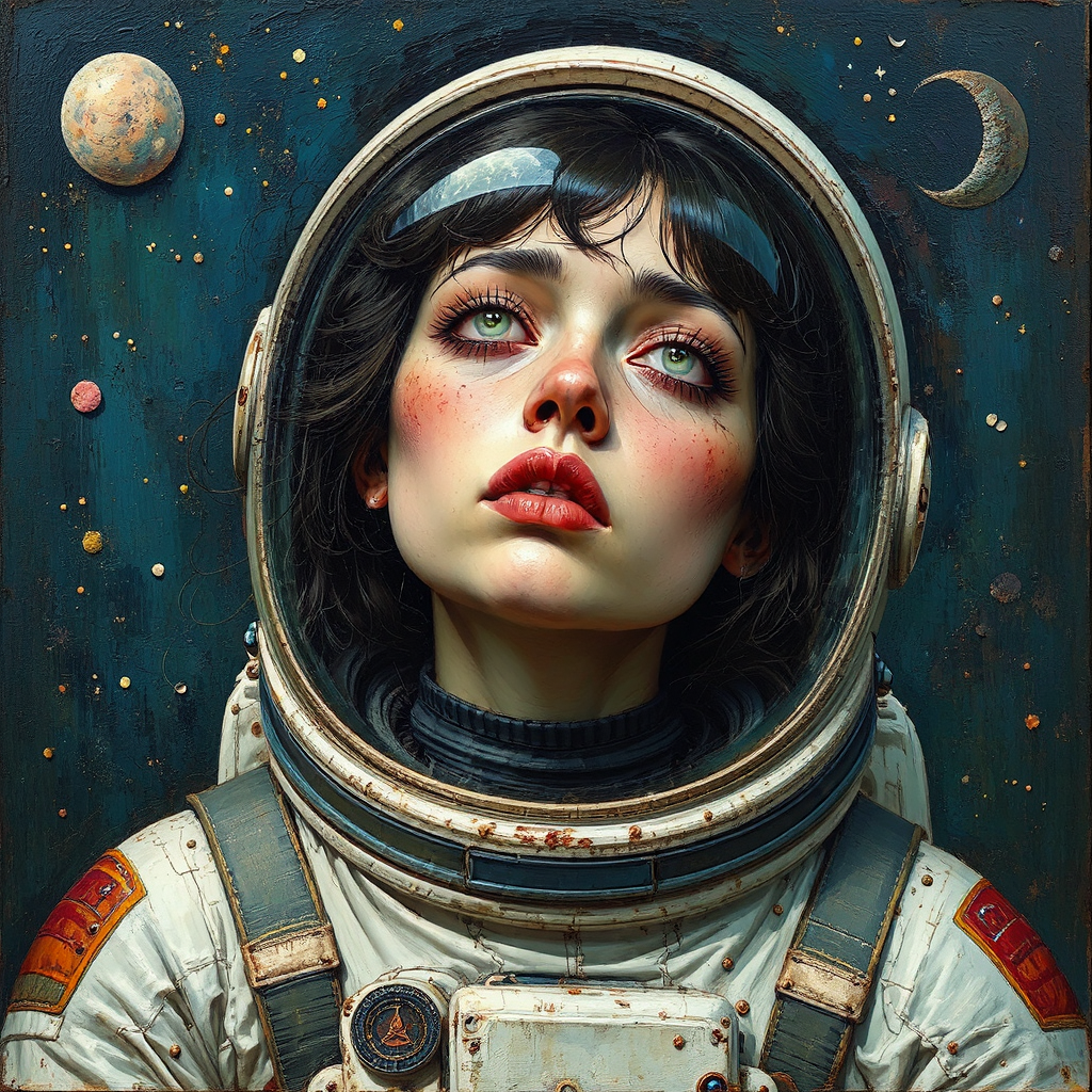Sad woman in space