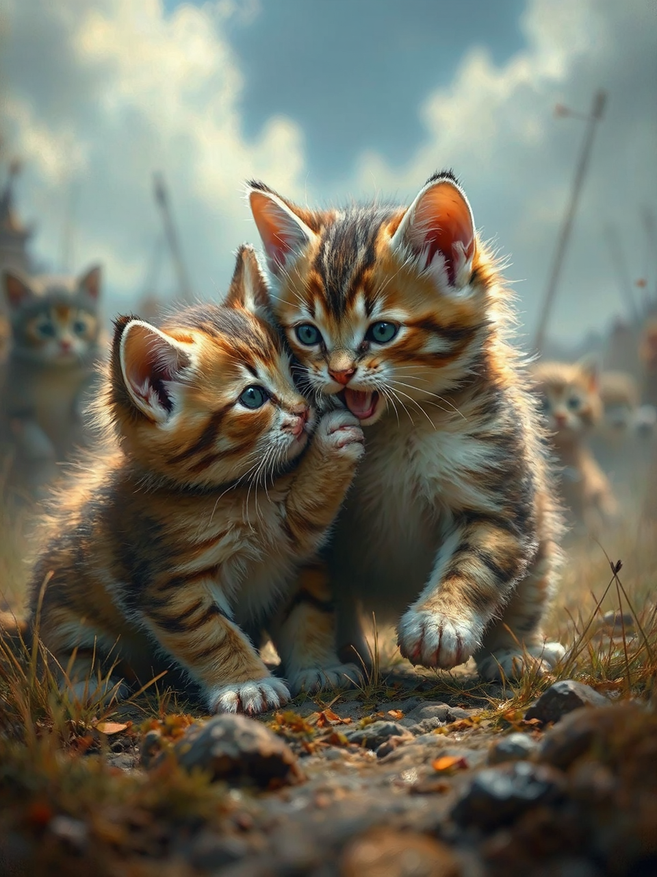 Fantasy kittens fight puppy