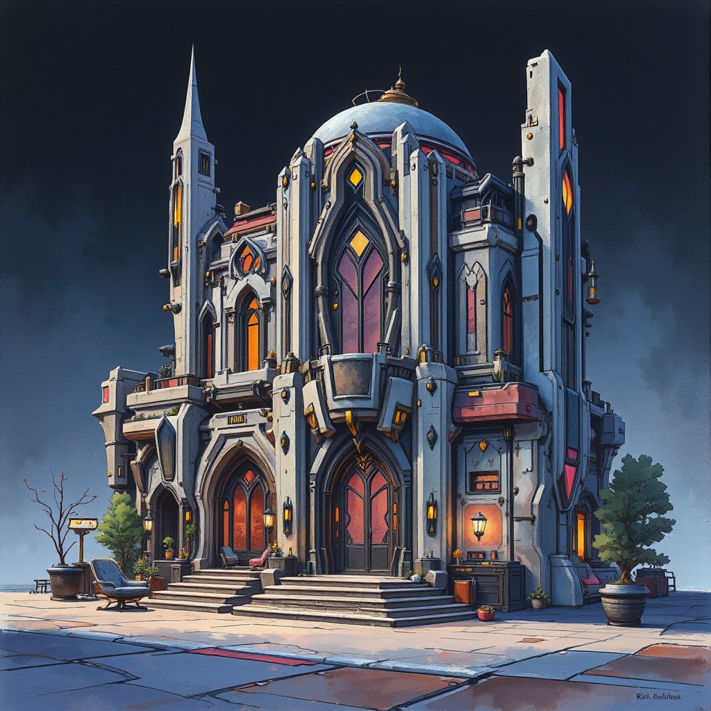 Futuristic building with detailed