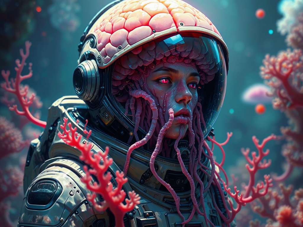 Cybernetic astronaut with coral