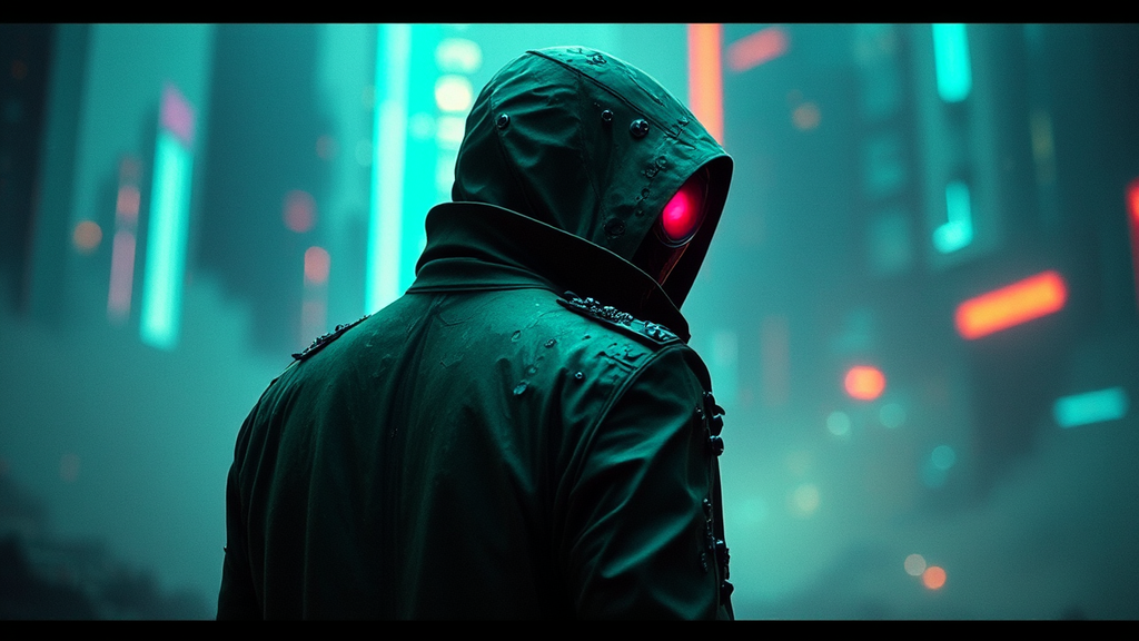 Mysterious figure in cyberpunk