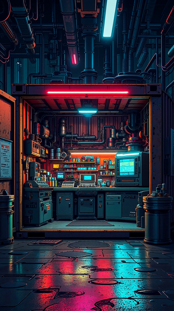 Shipping container sci-fi workshop