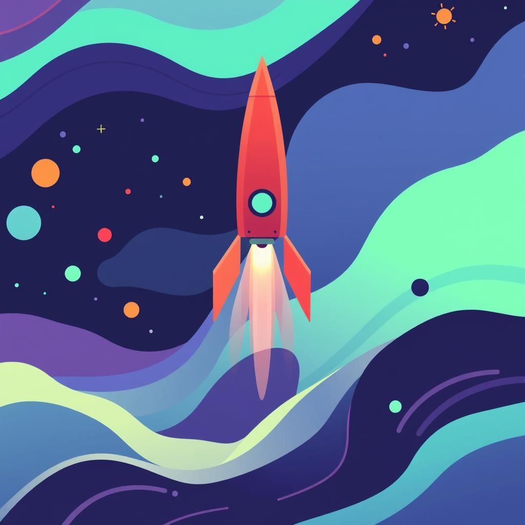 Abstract artwork for an ai-based software development comany named 'Rocket Sensei'