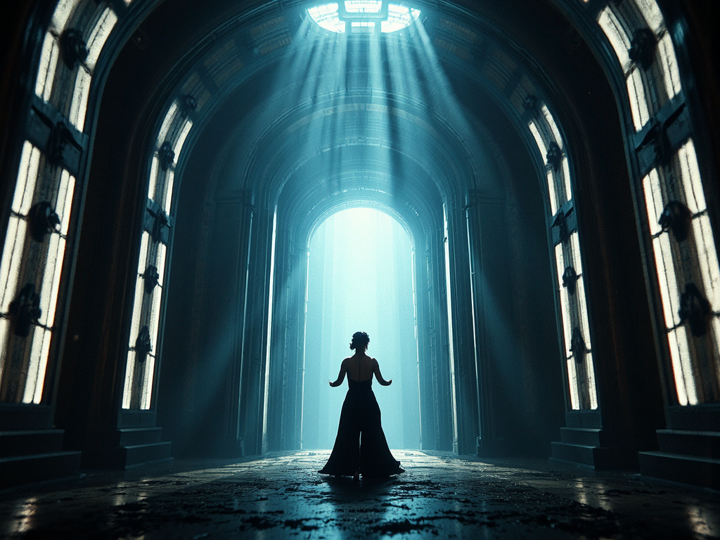 Woman turning with dramatic