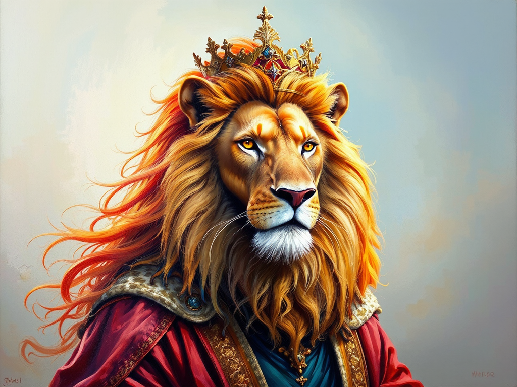 Anthropomorphic lion in royal