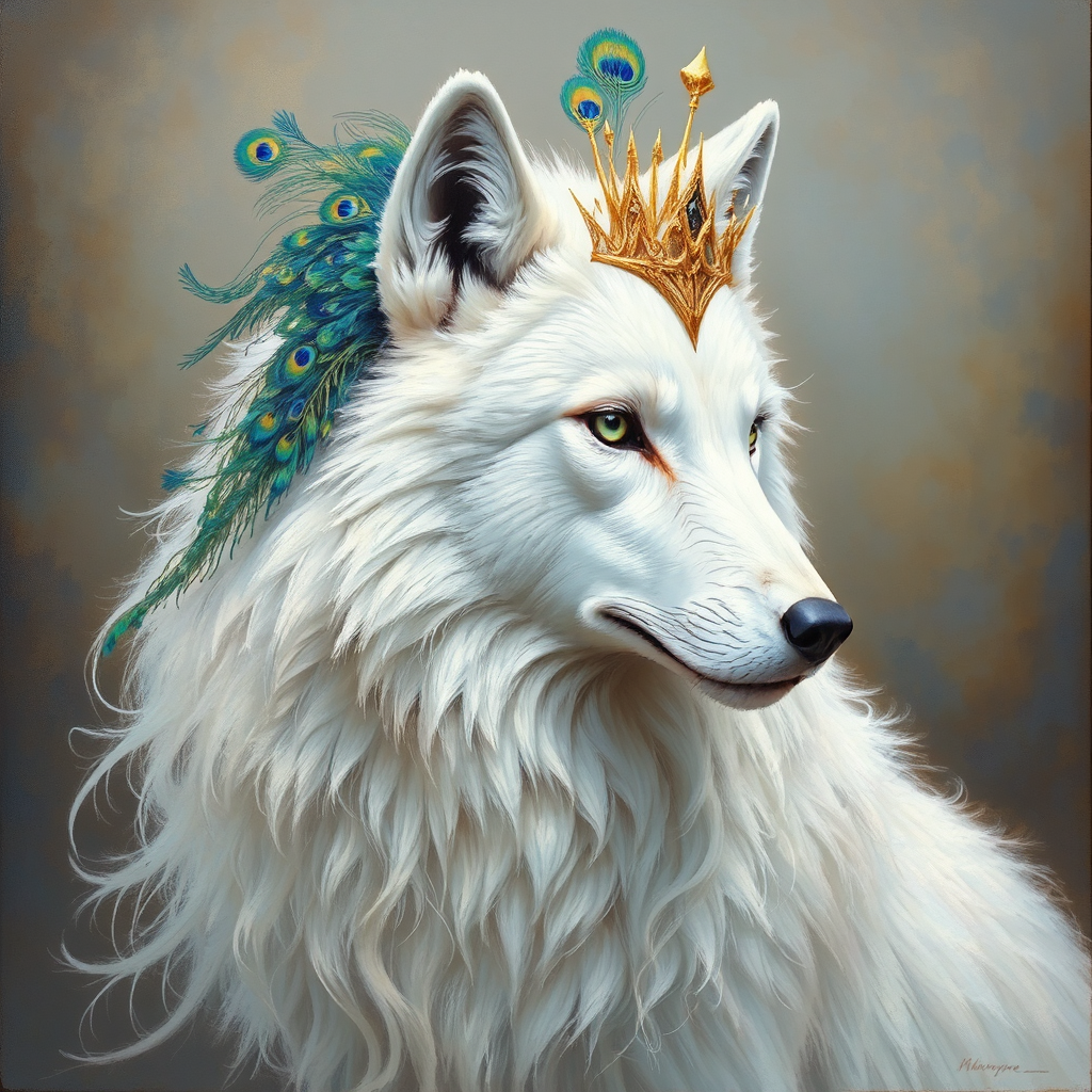 Wolf with peacock feathers