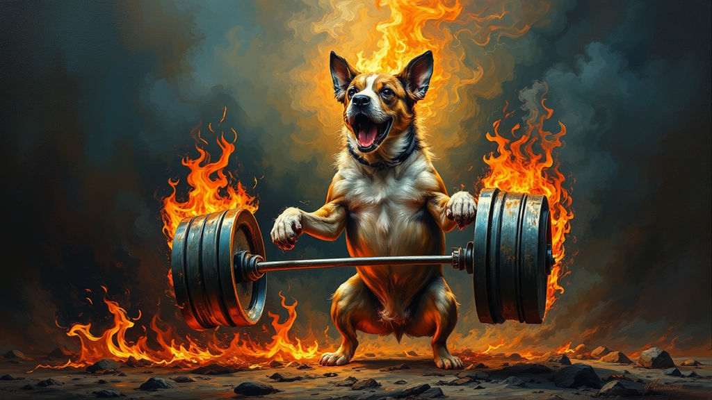 A dog lifting weights