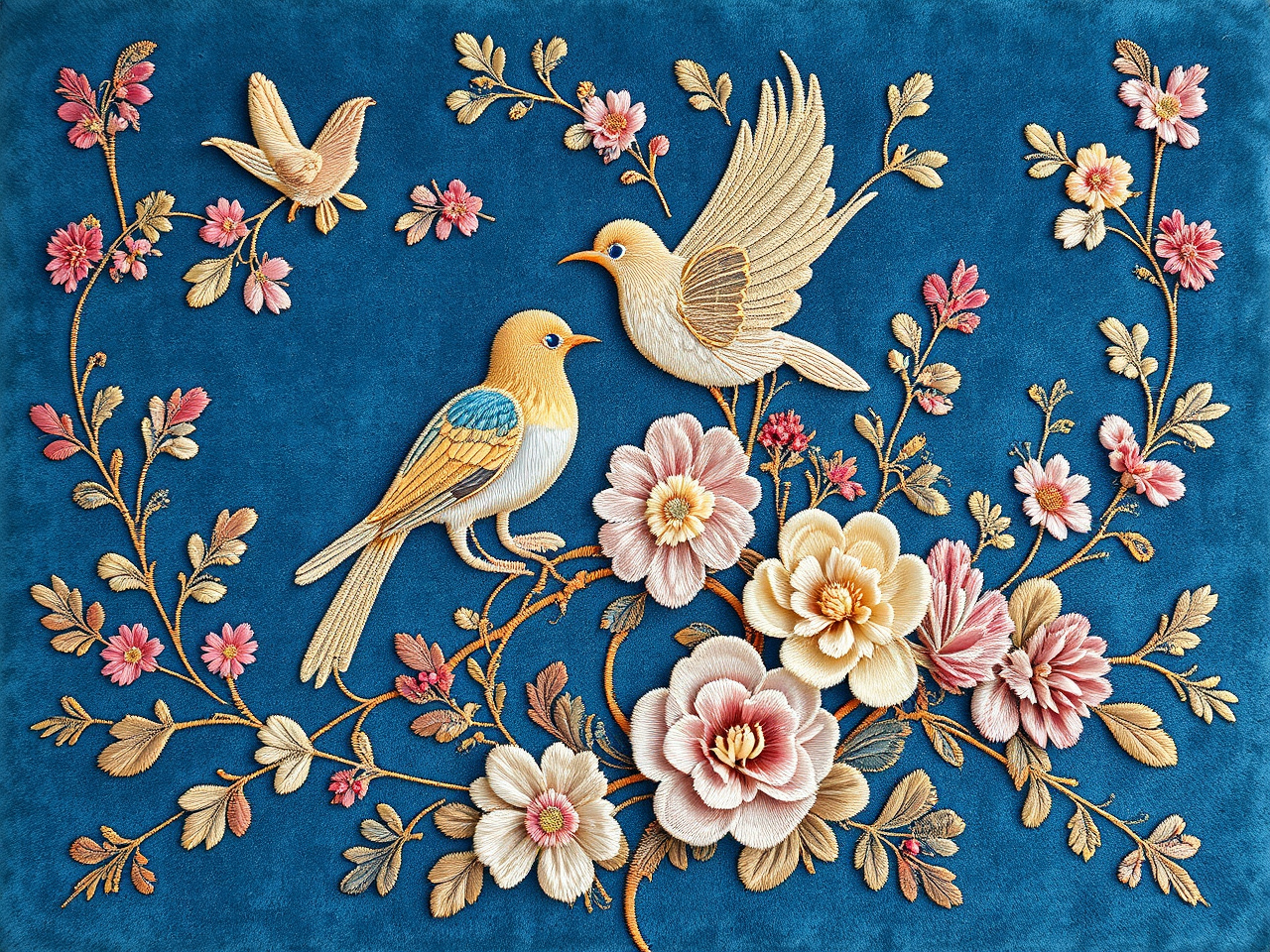 Elaborate silk ribbon embroidery