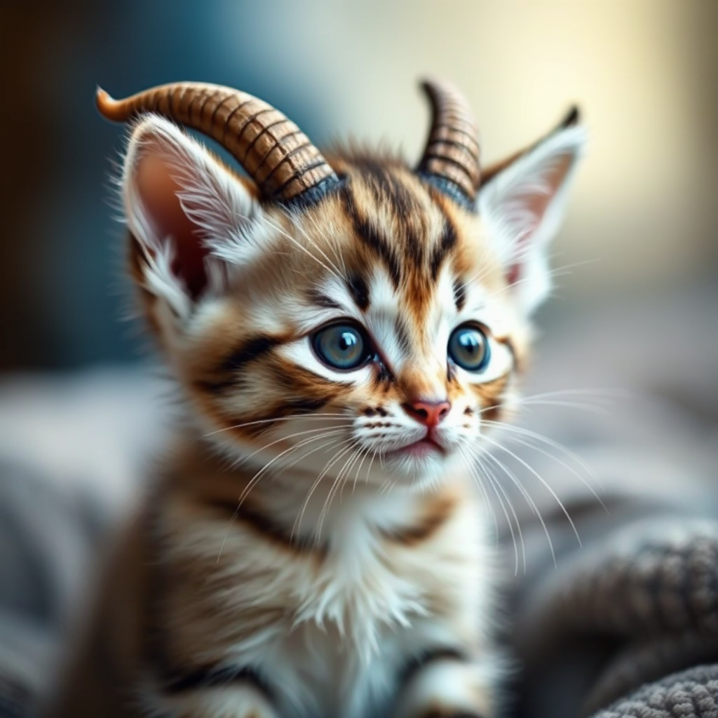 Kitten with goat horn